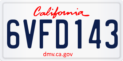 CA license plate 6VFD143