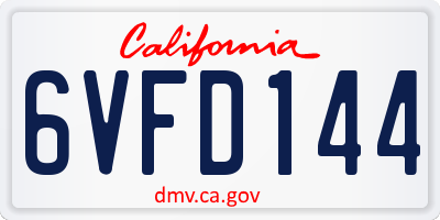 CA license plate 6VFD144