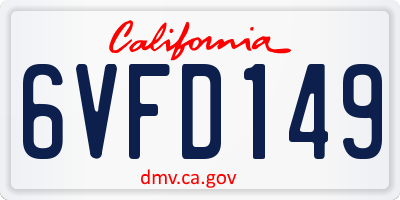 CA license plate 6VFD149