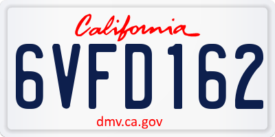CA license plate 6VFD162