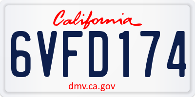 CA license plate 6VFD174