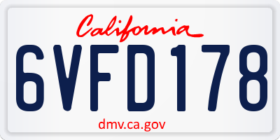 CA license plate 6VFD178
