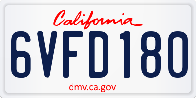 CA license plate 6VFD180