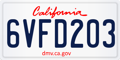 CA license plate 6VFD203