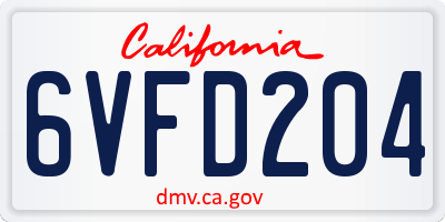 CA license plate 6VFD204