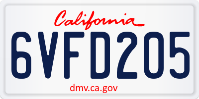 CA license plate 6VFD205