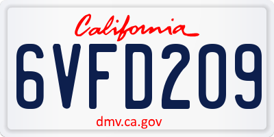 CA license plate 6VFD209