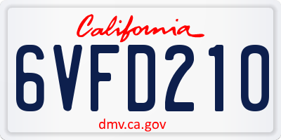 CA license plate 6VFD210