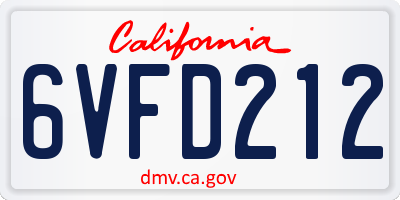 CA license plate 6VFD212