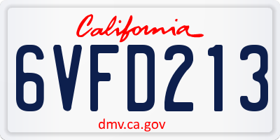 CA license plate 6VFD213