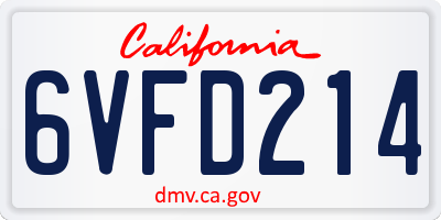 CA license plate 6VFD214