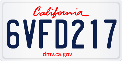CA license plate 6VFD217