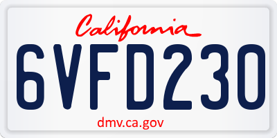 CA license plate 6VFD230