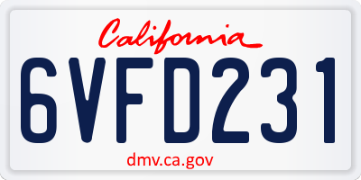 CA license plate 6VFD231