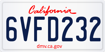 CA license plate 6VFD232