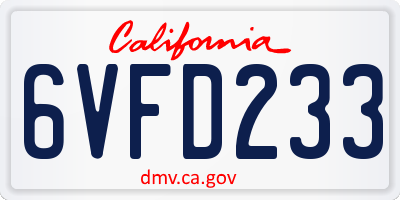 CA license plate 6VFD233