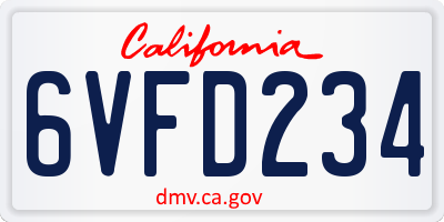 CA license plate 6VFD234
