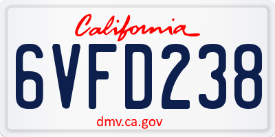 CA license plate 6VFD238