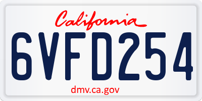 CA license plate 6VFD254