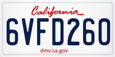 CA license plate 6VFD260