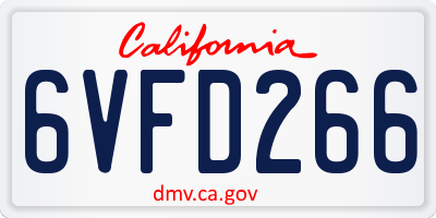 CA license plate 6VFD266