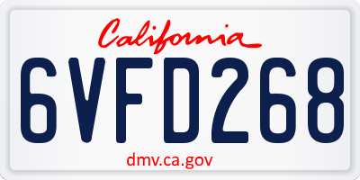 CA license plate 6VFD268