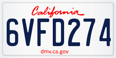 CA license plate 6VFD274