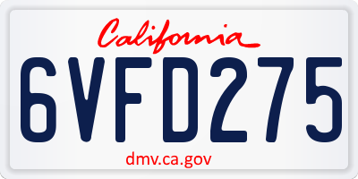 CA license plate 6VFD275