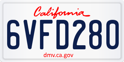 CA license plate 6VFD280