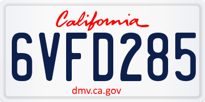 CA license plate 6VFD285