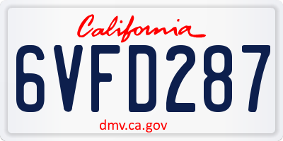 CA license plate 6VFD287