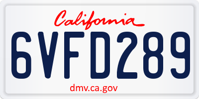 CA license plate 6VFD289