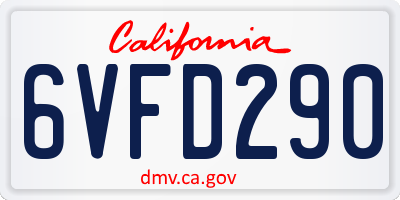 CA license plate 6VFD290