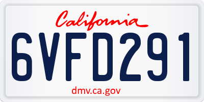 CA license plate 6VFD291