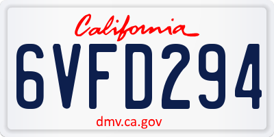 CA license plate 6VFD294