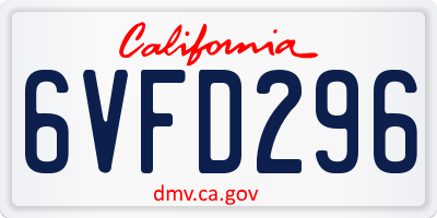 CA license plate 6VFD296