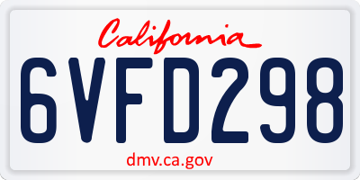 CA license plate 6VFD298
