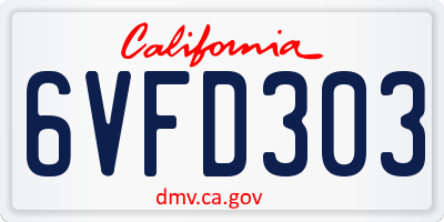 CA license plate 6VFD303
