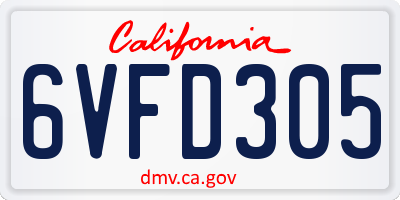 CA license plate 6VFD305