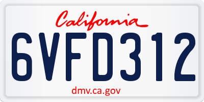 CA license plate 6VFD312