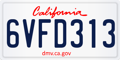 CA license plate 6VFD313