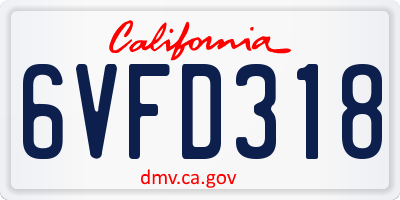 CA license plate 6VFD318
