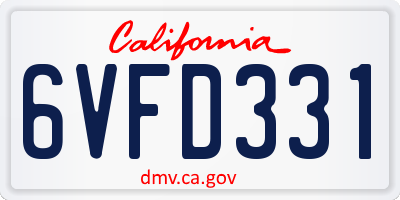 CA license plate 6VFD331