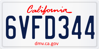 CA license plate 6VFD344