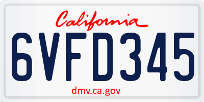 CA license plate 6VFD345