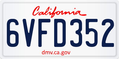 CA license plate 6VFD352