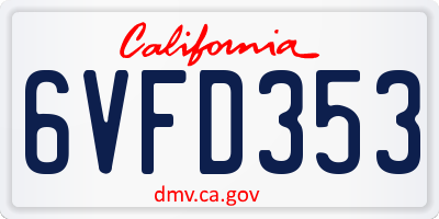 CA license plate 6VFD353
