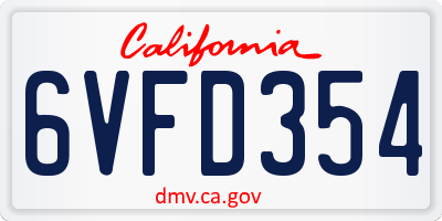 CA license plate 6VFD354