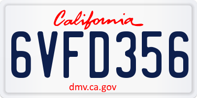 CA license plate 6VFD356