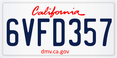 CA license plate 6VFD357